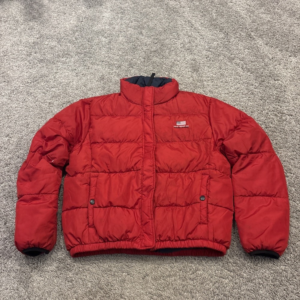 Vintage Polo Jeans Co Ralph Lauren Red Down Fill Puffer Jacket Size Youth Large